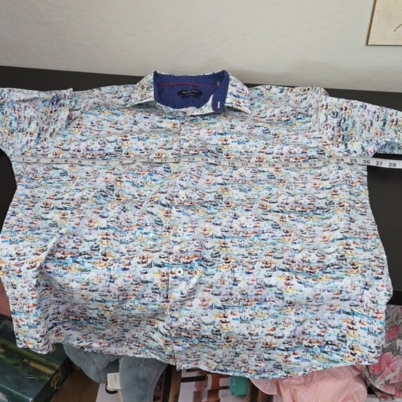 Bugatchi Men's Shaped Fit Sailboat Pattern Button Front Casual Shirt Size 3X - Picture 8 of 12